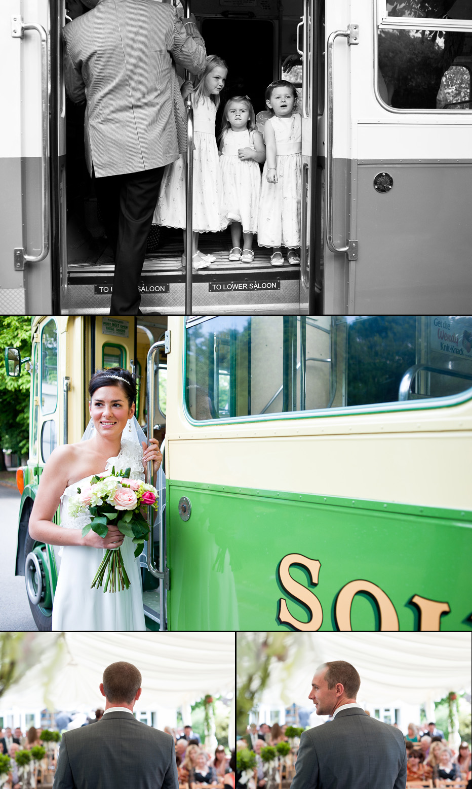 bride with vintage bus