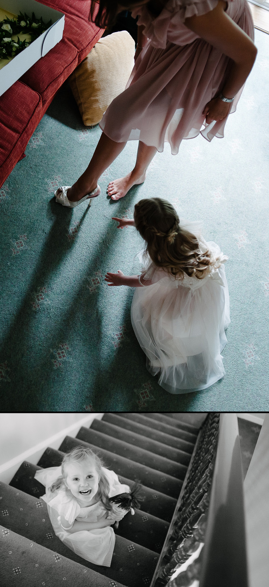 bridesmaid putting on shoes